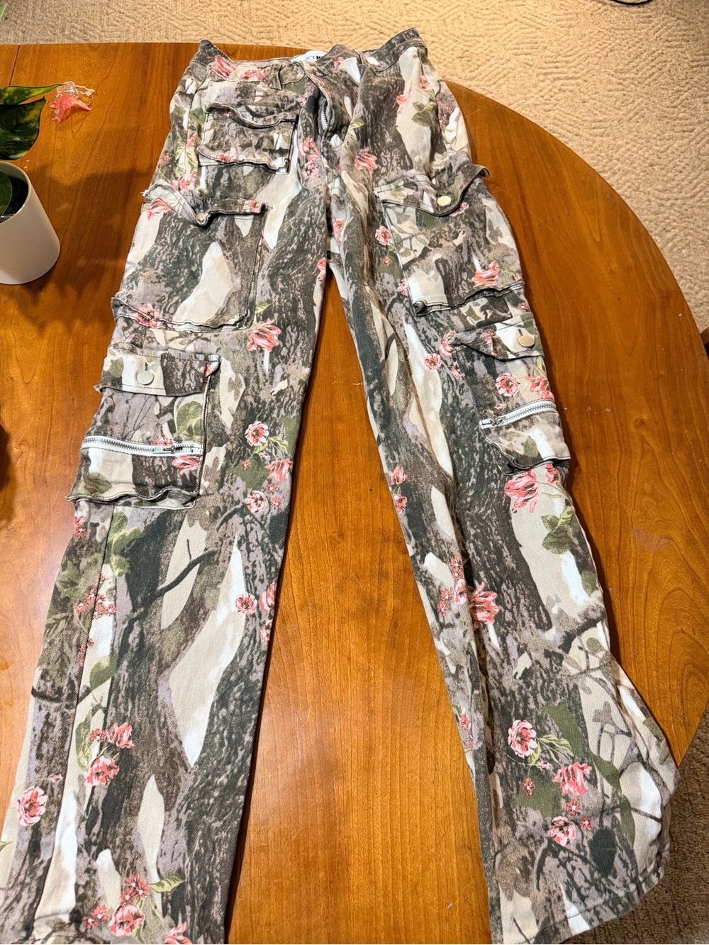 Fashion Nova Floral Camo Straight Leg Cargo Jeans - Pink & Green